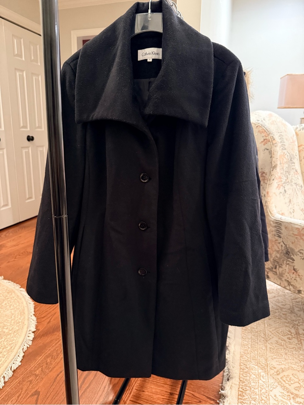 Calvin Klein Black Wool-Blend Button Front Pea Coat